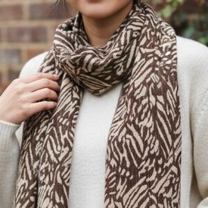 Tolani Vintage Animal Print Scarf Fringe Brown Tan 74x9